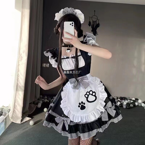 Adorable maid costume for women featuring a kawaii cat design, perfect for lolita fashion and anime cosplay with a charming p...