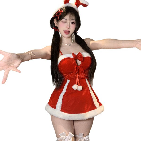 Adorable reindeer christmas cosplay bunny girl outfit - red holiday lingerie set & sexy sleepwear
