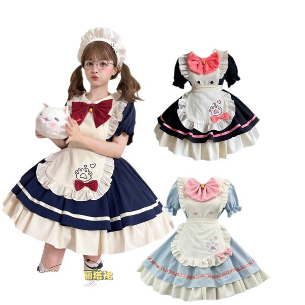 Adult womens cosplay maid dress - cute student party costume & lolita style performance dress featuring ruffled aprons and bo...