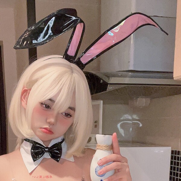 Aesthetic asexual cosplay lingerie set featuring bunny ears costume, eye mask, and hair accessory perfect for nightclub or th...