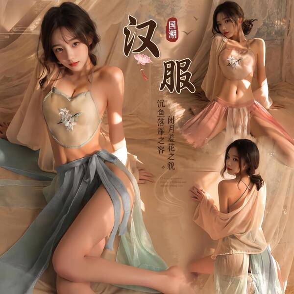 Aesthetic hanfu-inspired sleep set featuring minimalist design, perfect for bedroom wear and date nights.