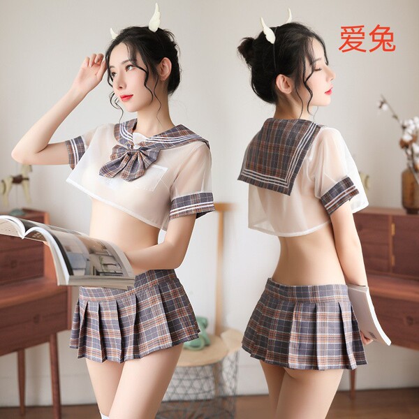 Seductive Pleated Skirt Lingerie Set – Cute JK Uniform Style Women's Sexy Student Outfit - Rabbit-themed outfit: Top + Skirt + Bow + Underwear