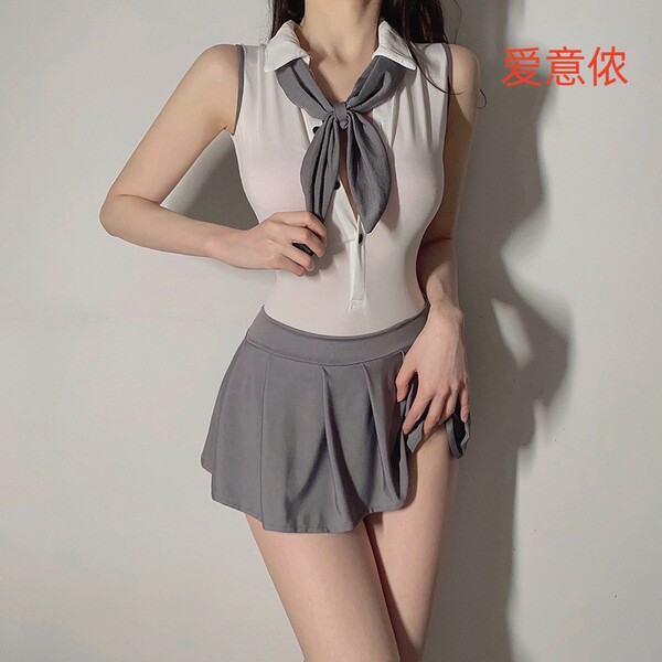 Seductive Pleated Skirt Lingerie Set – Cute JK Uniform Style Women's Sexy Student Outfit - Aiyinong [Top + Skirt + Bow + Underwear]
