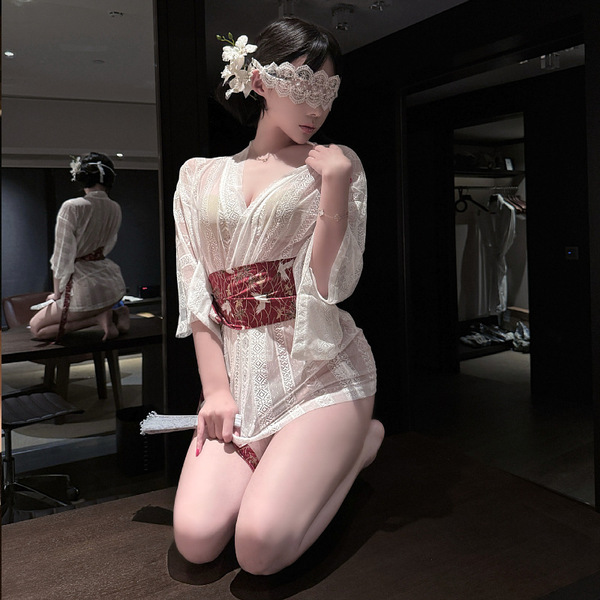 A woman dons an elegant ancient chinese hanfu costume set inspired by qin-han dynasty attire, featuring intricate lace detail...