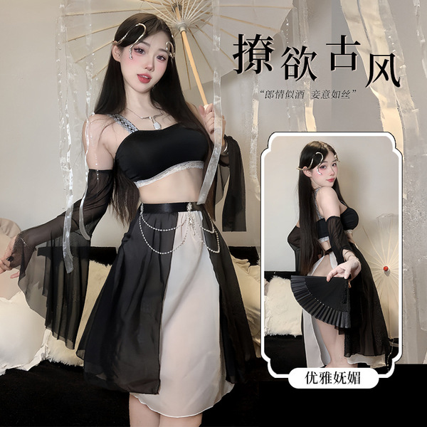 Ancient chinese hanfu lingerie set - sheer sensual sleep dress & no-remove costume for performance or role play