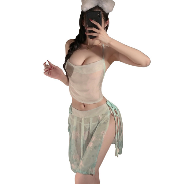 Vintage-inspired lingerie set featuring sheer silk belly band bodysuit, elegant design perfect for seductive sleepwear and pl...
