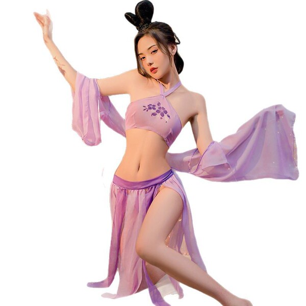 Ancient chinese style moon goddess lingerie set – hanfu-inspired sensual celestial bra & panty outfit featuring flowing laven...