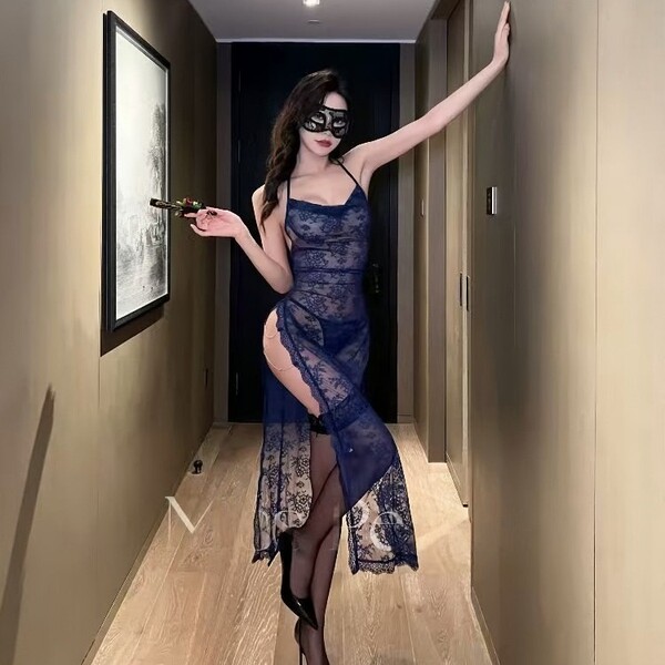 Sexy innocent lace slip dress with sheer design, perfect for adding allure to any outfit. ideal for those seeking elegant yet...