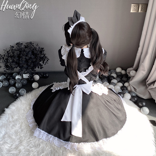 Anime cat girl lingerie set - cute maid costume with lolita style, featuring a black and white dress with lace details and bo...