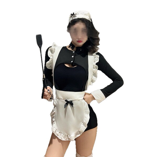 Anime maid cosplay uniform featuring cute lolita style one-piece outfit with black and white design, perfect for sexy sleepwe...