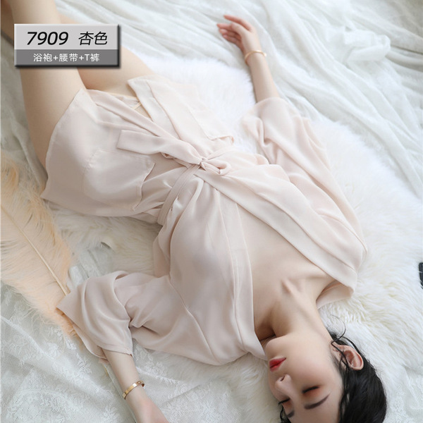 Fantasy Lace Sheer Robe Set - Pure & Tempting Boyfriend-Style Sleepwear & Loungewear Outfit - apricot