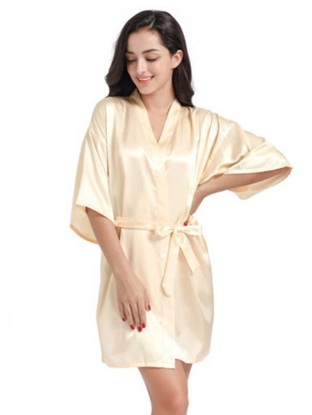 Sexy Summer Robe for Women - Lightweight Lace Trimmed Kimono Sleepwear, Sheer Satin Morning Gown & Lounge Set - apricot