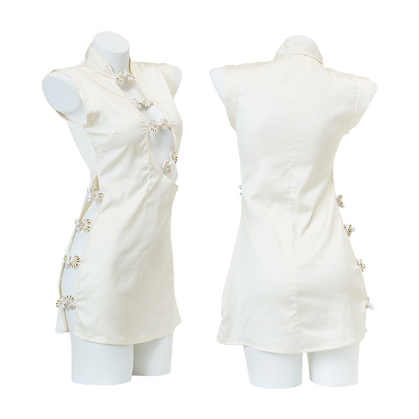 Qingran Sexy Lingerie Bodysuit with Open-Crotch Design - Student Uniform Style Air Hostess Outfit - 297 Apricot