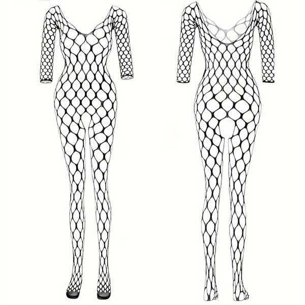 Sexy lace bodysuit with sheer mesh design, perfect for intimate moments and costume play.