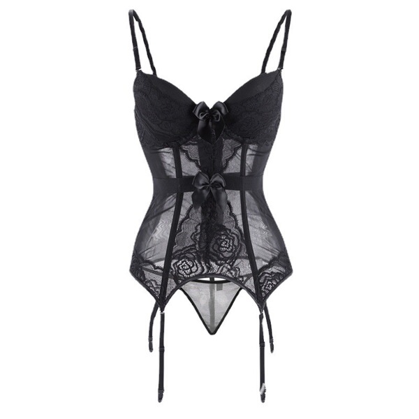 Languifang Shapewear Bodysuit - Sexy Strapless Corset for Women, Elegant Lingerie & Costume Outfit - Black + black stockings
