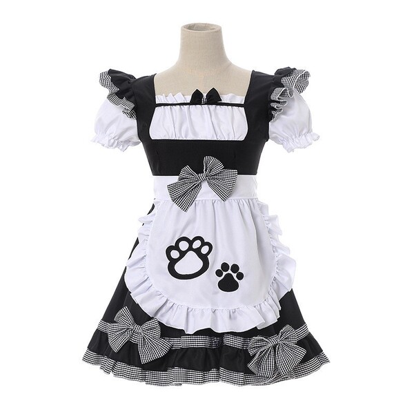 Japanese Maid Cosplay Dress - Sweet Cat-Themed Lolita Dress for Cute Soft Girl Aesthetic - Black Cat Paw Maid