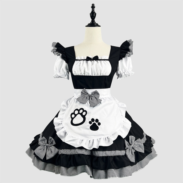 New Cat Girl Maid Costume - Plus Size Japanese Kawaii Cosplay Outfit, Classic Black & White Maid Dress - Black clothing package does not include a collar.
