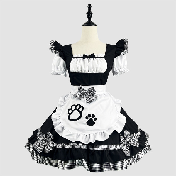 New Cat Girl Maid Costume - Plus Size Japanese Kawaii Cosplay Outfit, Classic Black & White Maid Dress - Black clothing package does not include a collar.