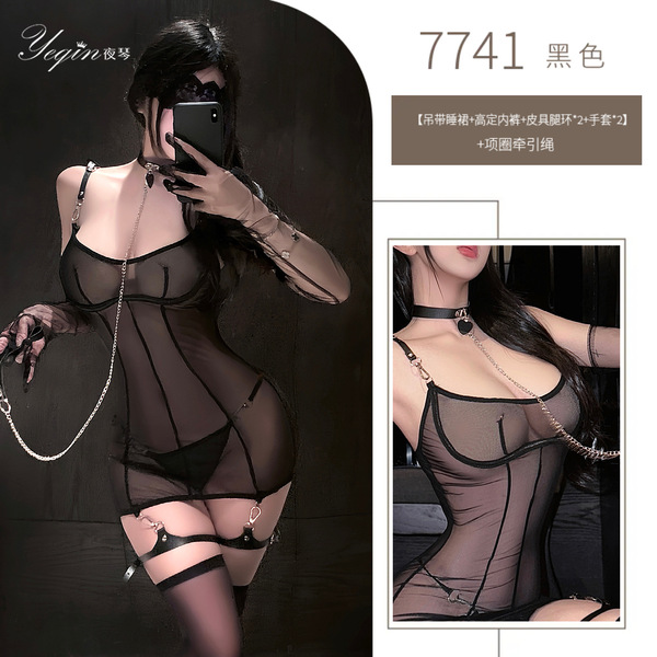 Luxury Sheer Lace Push-Up Chemise - Ultra-Thin Seductive Role Play Lingerie Set for Adults - Black suit + choker
