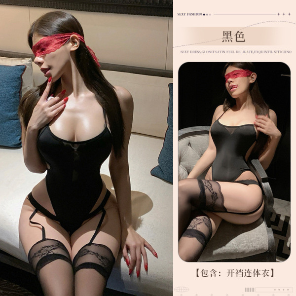 Pure & Playful Lingerie Set - Sexy Sheer Sleepwear, Flirty Bikini-Style Sensual Outfit for Women - Black school swimsuit + matching socks