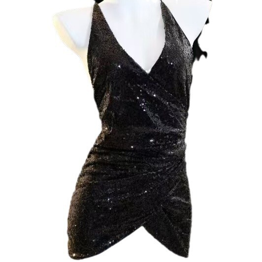 Suoqing Sequin Mini Dress - Sexy Nightclub Queen Dress, Flirty & Alluring Lingerie-Inspired Party Dress - Black sequins