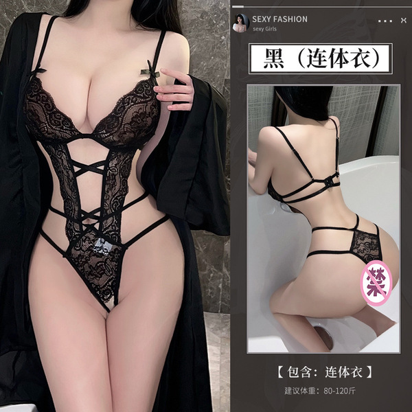 QQNY Pure Allure Sleepwear Set – Elegant Seductive Lingerie for Women, Luxury Intimate Nightwear - Black coat + jumpsuit