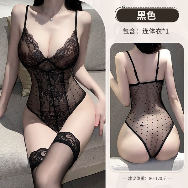Linglinting Sexy Lace Bodysuit - Pure & Tempting Slip-On Thong Bodysuit for Women, Slim-Fit Bedroom Outfit - Image color + 3077 black