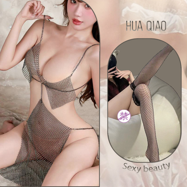 Sexy Role Play Bunny Girl Costume Set - Erotic Chinese-Style Doudou Lingerie Outfit for Couples - Image color + black fishnet stockings