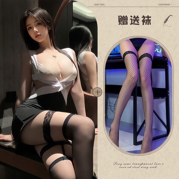 QQNY Pure Allure Sleepwear Set – Elegant Sensual Lingerie for Women, Luxury Bedroom Wear with Subtle Seduction - Image color + black fishnet stockings