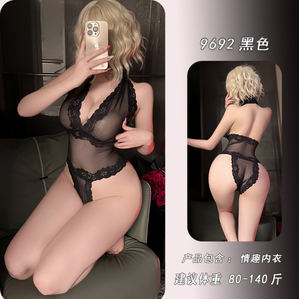 NightSigh NightSere Sexy Transparent Lace Bodysuit -Europe and America-Inspired Erotic Outfit for Women - black jumpsuit
