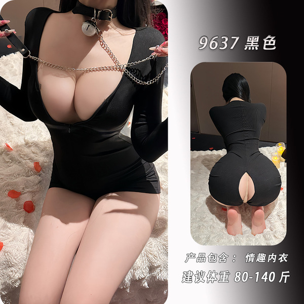 NightSigh NightSeduction Sexy Lace Lingerie Set with Built-in Pads – Yoga Bra & Open-Crotch Outfit for Stylish Wear - black jumpsuit