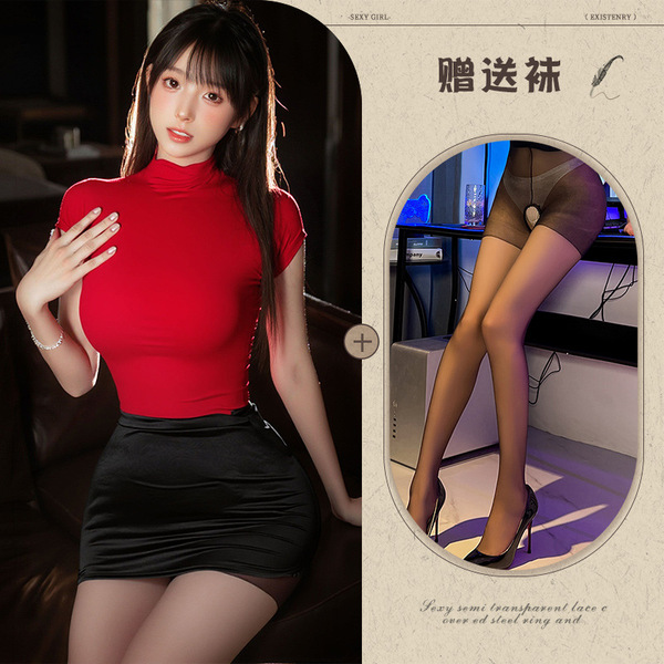 Mannyqing Secretarial Lingerie Set – Playful Two-Way Pure & Sexy Uniform Outfit for Women - Image color + black open crotch socks