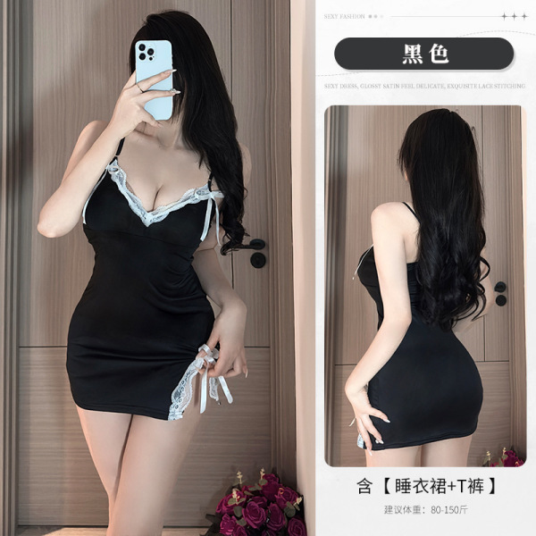 Pure & Sexy Lace Bodysuit for Women - Trendy Sheer Mesh Sleep Dress with Built-in Padded Bra, Lounge & Nightwear - Black (without bra padding)