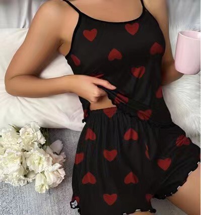 Pure & Alluring Women's Lingerie Set - Sexy Sleepwear Set for Women, QQNY Style Bedroom Outfit - Black and red big heart