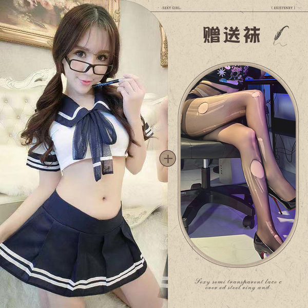 Hot Student Uniform Lingerie Set - Sexy Schoolgirl Costume for Role Play & Cosplay, Pure Temptation Outfit - Picture set + black hand-ripped stockings