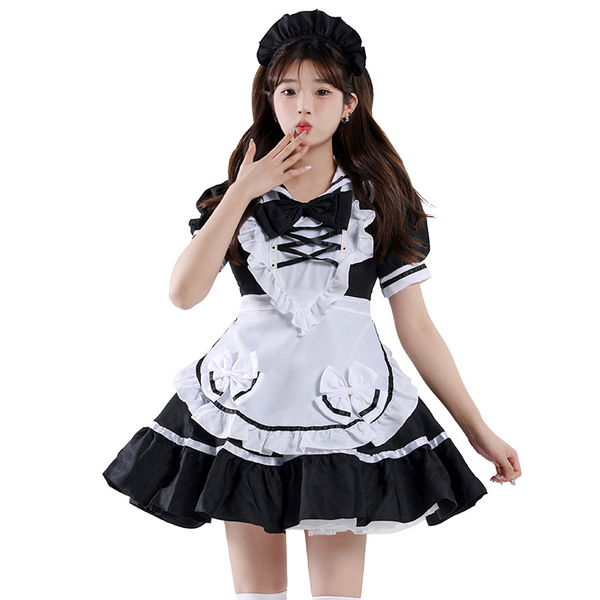 Miracle Nikki Cosplay Maid Dress - Sweet Lolita Travel Collection Outfit for Women - Black [skirt + apron + bow + headdress]