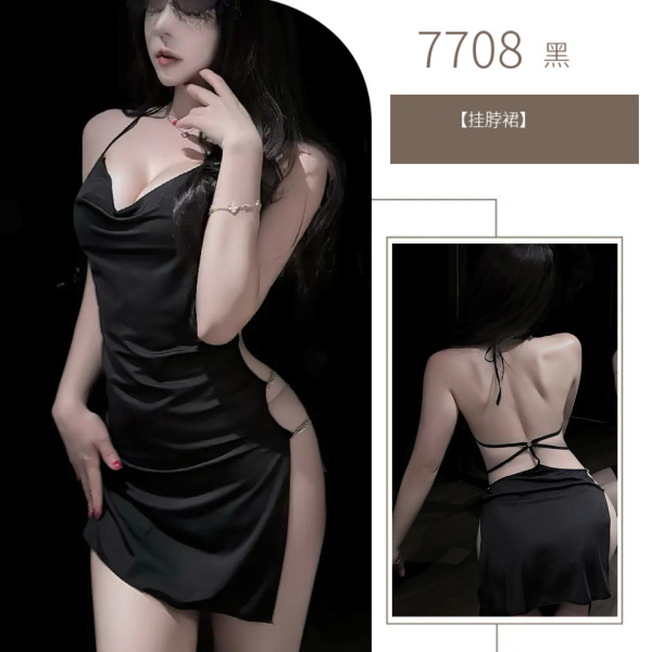 QQNY Pure & Sexy Knotted Neckline Sleep Dress – Body-Con Nightwear for Date Nights & Lounge Wear - black nightgown