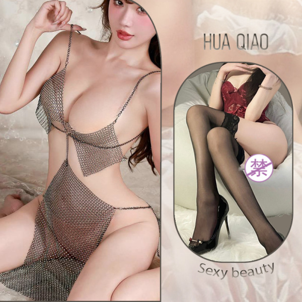 Sexy Role Play Bunny Girl Costume Set - Erotic Chinese-Style Doudou Lingerie Outfit for Couples - Image color + black stockings
