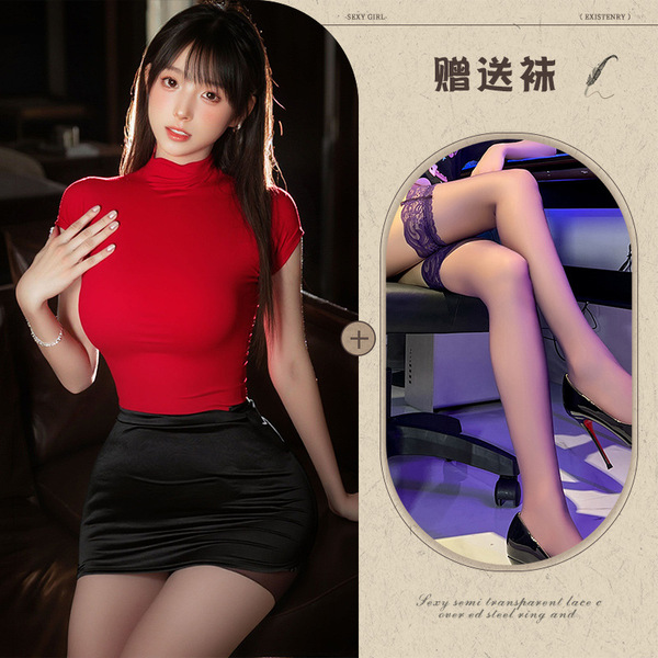 Mannyqing Secretarial Lingerie Set – Playful Two-Way Pure & Sexy Uniform Outfit for Women - Image color + black stockings