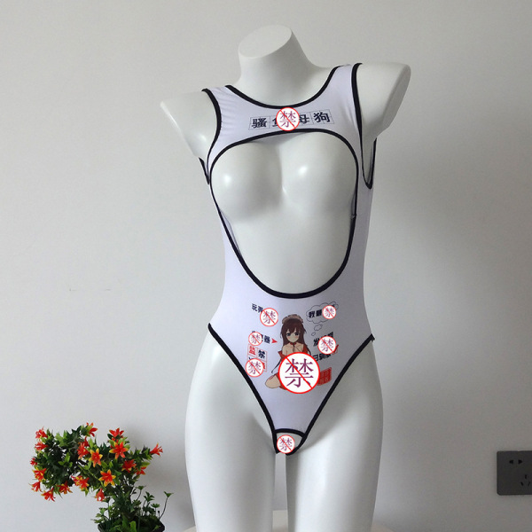 Suoqing Sexy Lingerie Bodysuit - Sheer Mesh Cut-Out Open-Back Open-Crotch High-Stretch Swimwear Style Outfit - Black tassel nipple covers