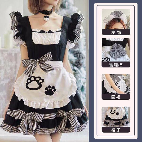 Sexy maid outfit featuring black and white cat design, perfect for cosplay with bunny girl and lolita elements.