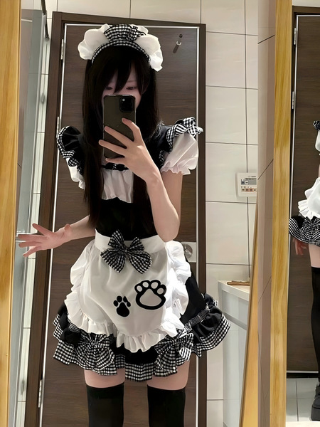 Sexy Maid Costume Lingerie Set - Cosplay Lolita Pure & Tempting Uniform Sleepwear, Plus Size No-Remove Design - Black and White Maids