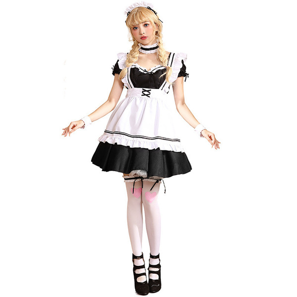 Guangzhou Pinse Halloween Costume - Miracle Nikki World Tour Gothic Lolita Black & White Maid Dress - Black and white