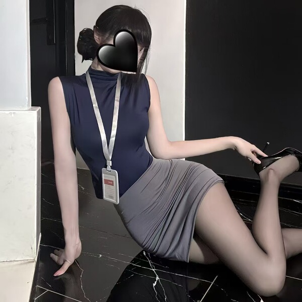 Seductive OL Uniform-Inspired Christmas Lingerie Set-Abstinence Style Office Chic Erotic Outfit for Women - Blue-gray [Skirt Set]