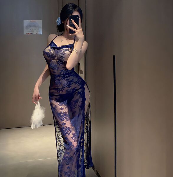 Liberty Love Lingerie for Women – Seductive Lace Chemise & Strap Set, Modest Yet Alluring Sleepwear - blue