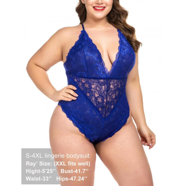Lace Bodysuit for Women - Sexy Plus Size Erotic Lingerie Set, Sheer Mesh Sleepwear Wholesale from Factory - blue