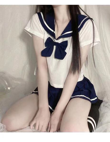 Sexy Student-Style Lingerie Set - Cute JK Uniform Short Skirt Outfit for Women - Blue (socks not included)