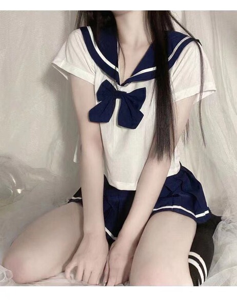 Mannye Qing Sexy Lingerie Set - Cute Schoolgirl JK Uniform Skirt, Seductive & Trendy Outfit for Women - Blue (socks not included)