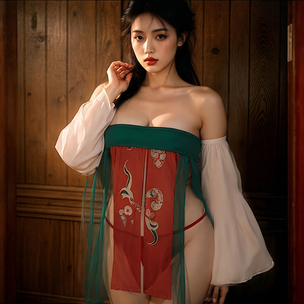 Chinese Palace Style Lingerie Set - Elegant Princess Sleepwear & Maid Costume with Pure-Yet-Tempting Design - Han style [tube top + sleeves + underwear]