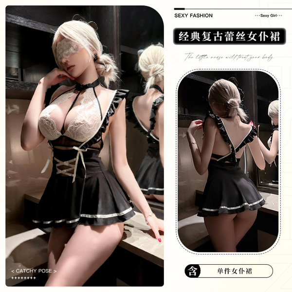 Lemon Story Sexy Maid Costume for Women – Flirty JK Uniform, No-Remove Role Play Outfit - 10004 [Bra + Lace Maid Dress]